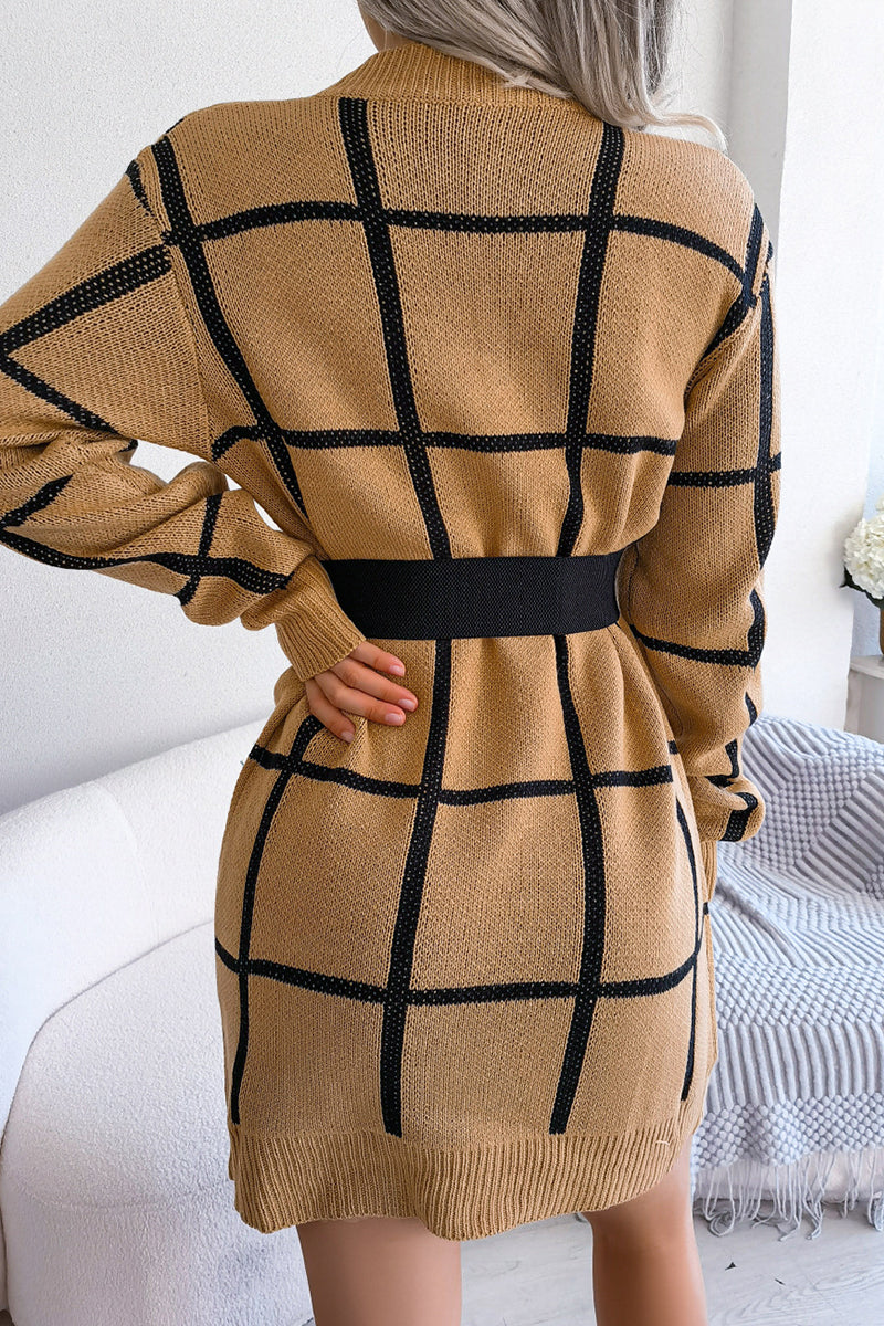 Kaynafashions - Street Plaid Striped Contrast O Neck One Step Skirt Dresses