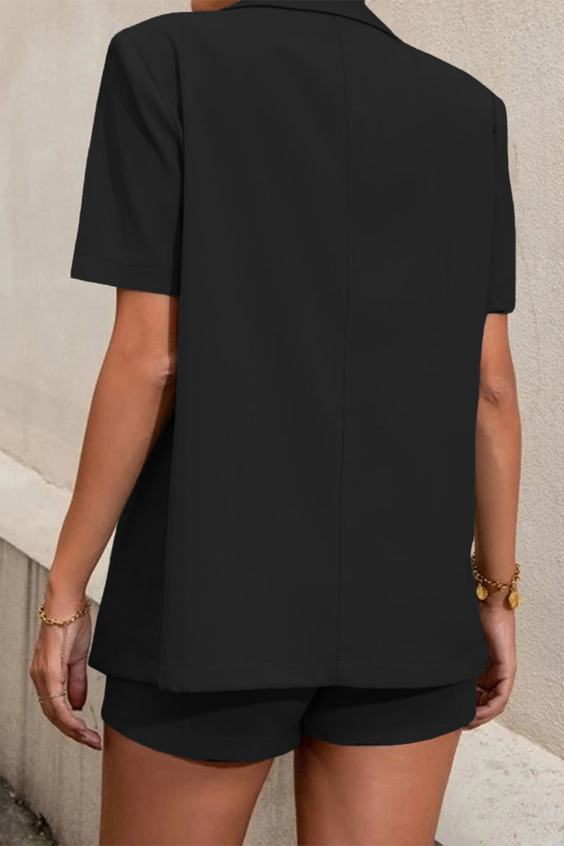 Kaynafashions - Casual Work Solid Buttons Turn-back Collar Short Sleeve Two Pieces