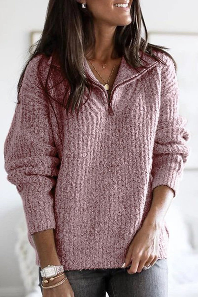Kaynafashions - Casual Solid Zipper Zipper Collar Sweaters(6 Colors)