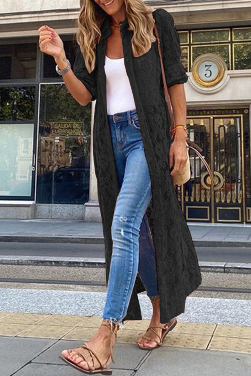 Kaynafashions - Casual Solid Patchwork Buckle Turndown Collar Tops(3 Colors)