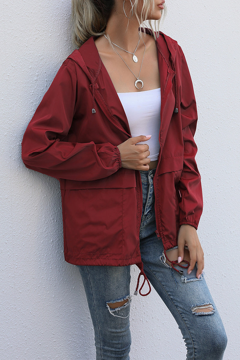 Kaynafashions - Casual Solid Zipper Hooded Collar Outerwear