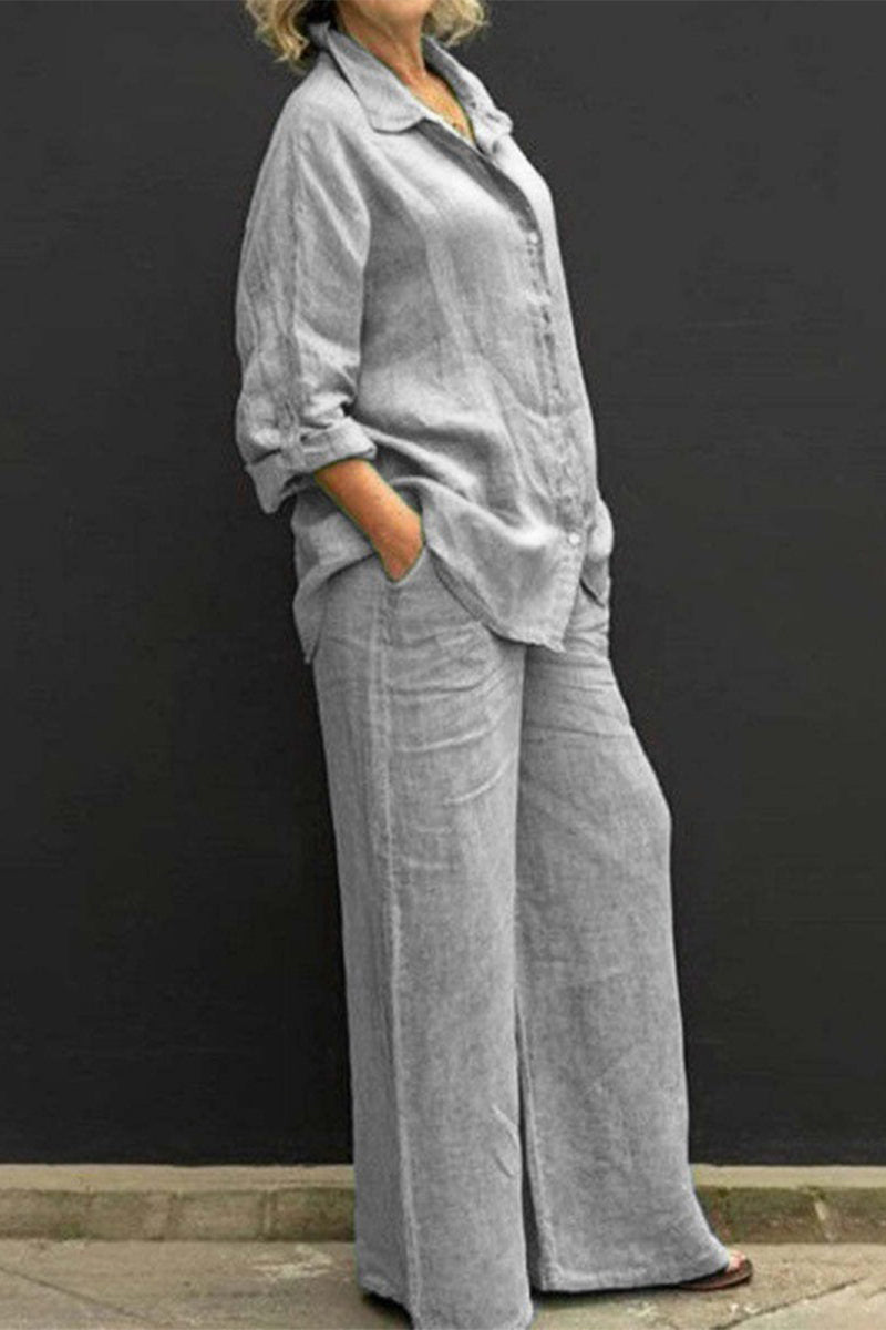 Kaynafashions - Casual Simplicity Solid Pocket Turndown Collar Long Sleeve Two Pieces(8 Colors)