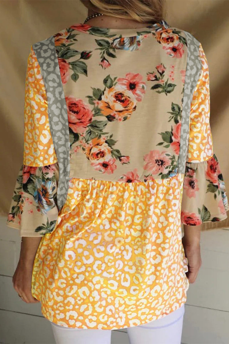 Kaynafashions - Fashion Print Patchwork Contrast O Neck Tops