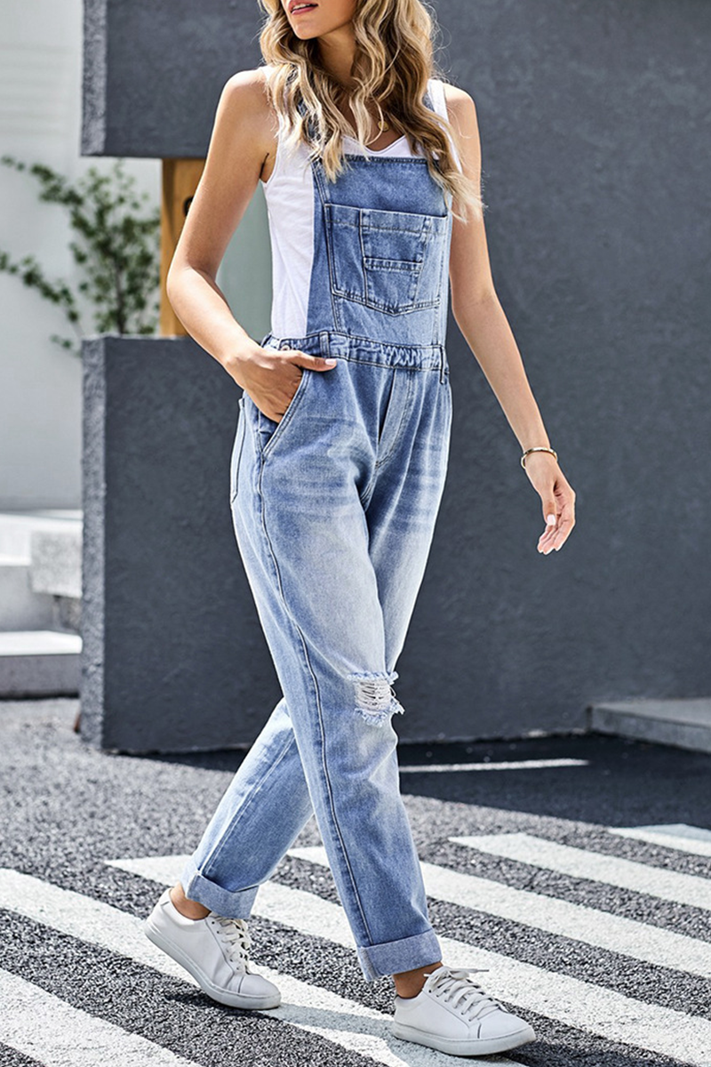 Kaynafashions - Casual Solid Sleeveless Harlan Denim Jumpsuits