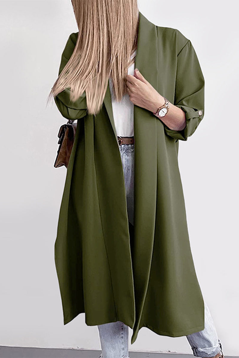 Kaynafashions - Fashion Elegant Solid Slit Turndown Collar Outerwear