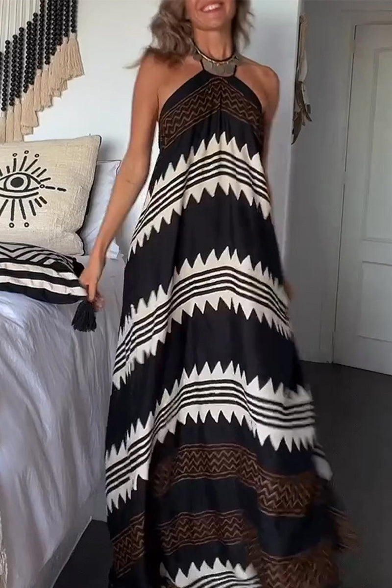 Kaynafashions - College Vacation Print Patchwork Halter Beach Dress Dresses