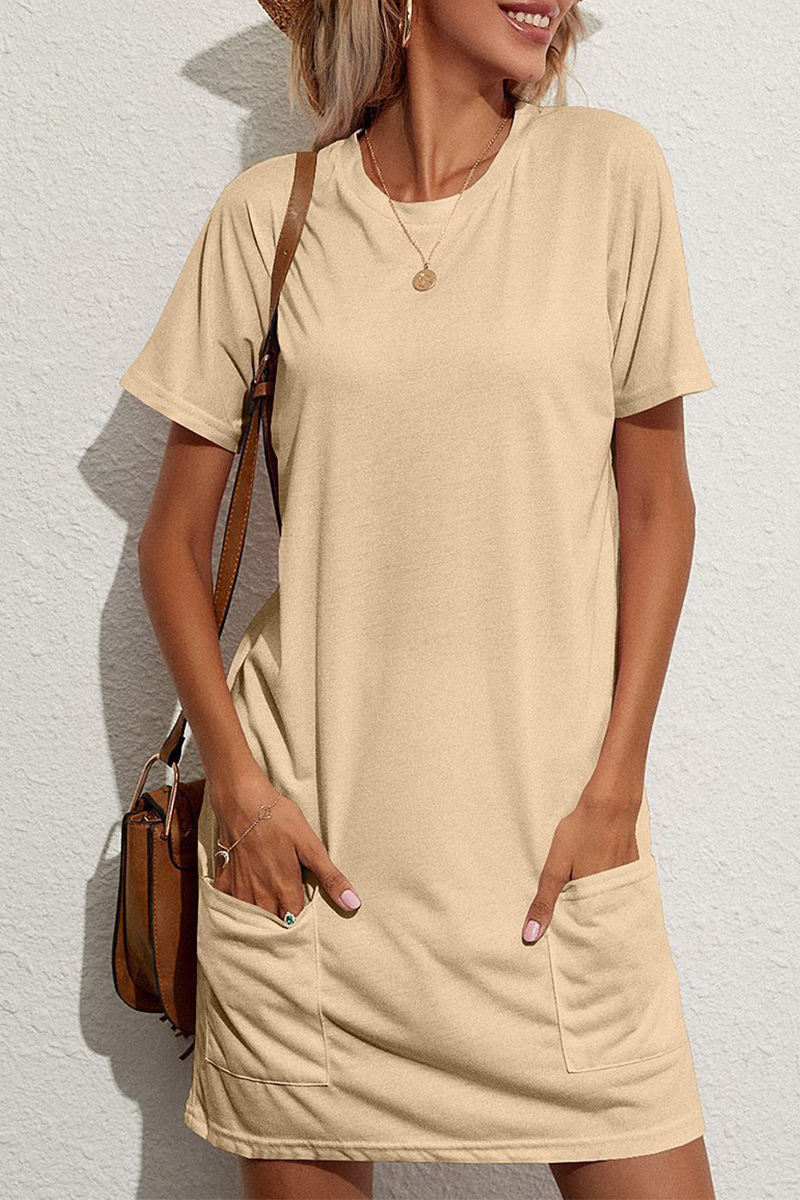 Kaynafashions - Fashion Solid Patchwork O Neck Straight Dresses(3 colors)