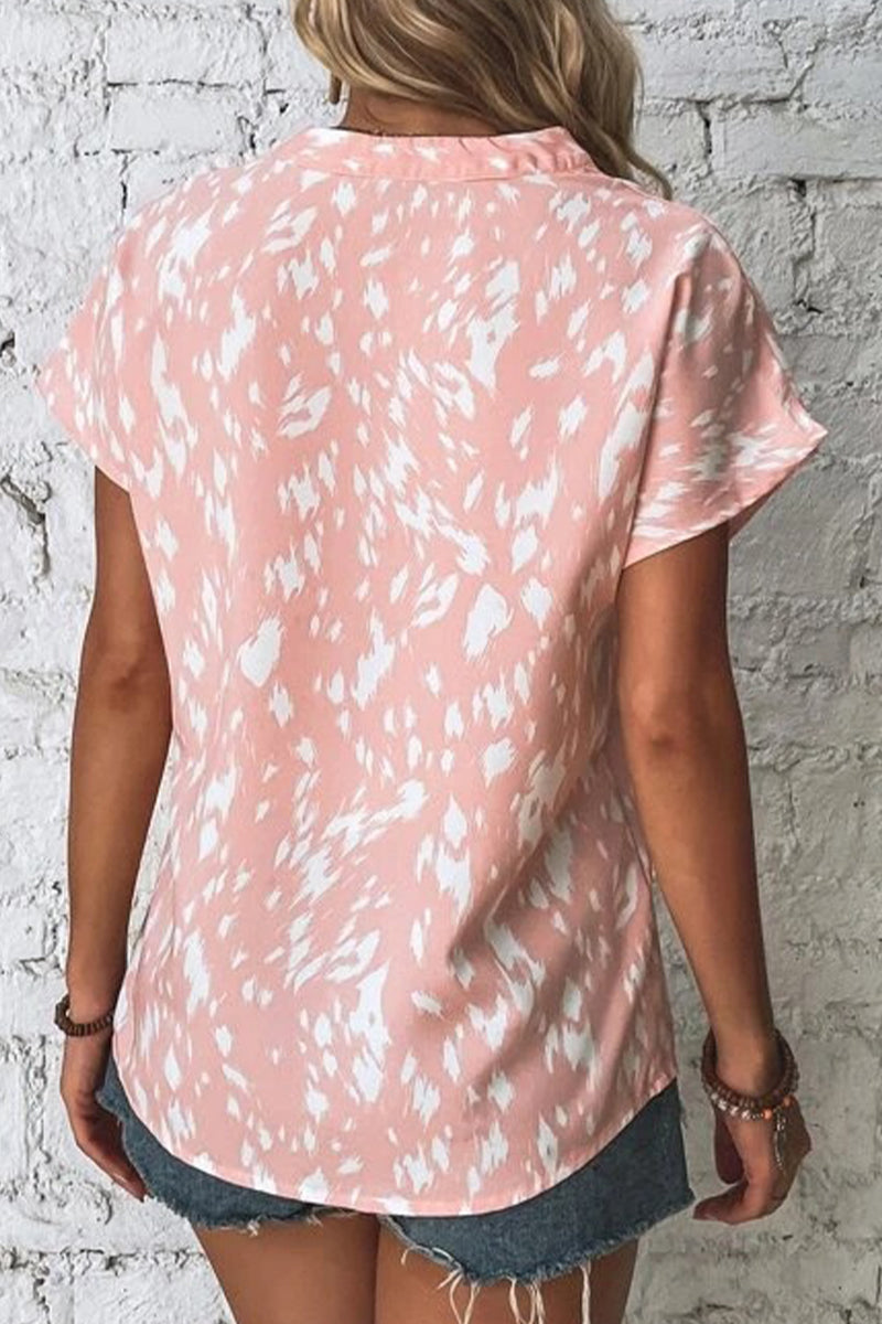 Kaynafashions - Casual Street Print Patchwork V Neck Tops(6 Colors)