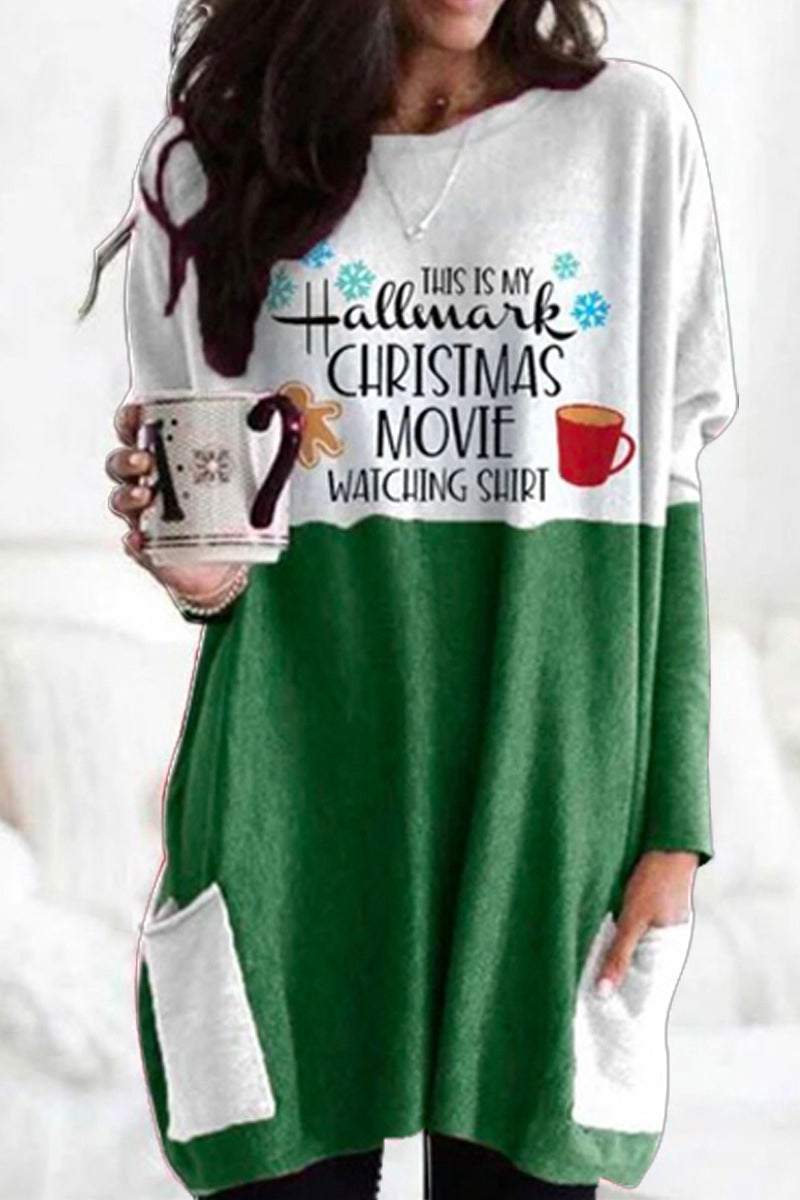 Kaynafashions - Casual Print Pocket O Neck Long Sleeve Dresses