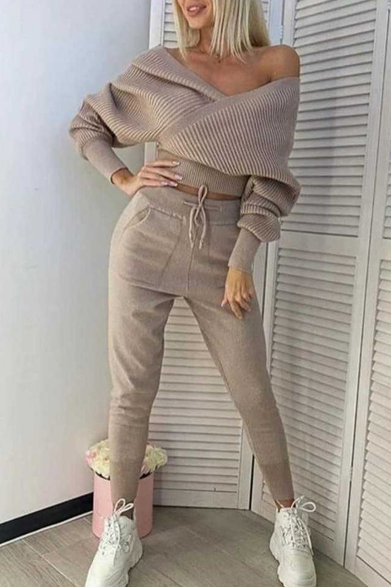 Kaynafashions - Solid Color V Neck Nine Points Sleeve Two Pieces(3 Colors)