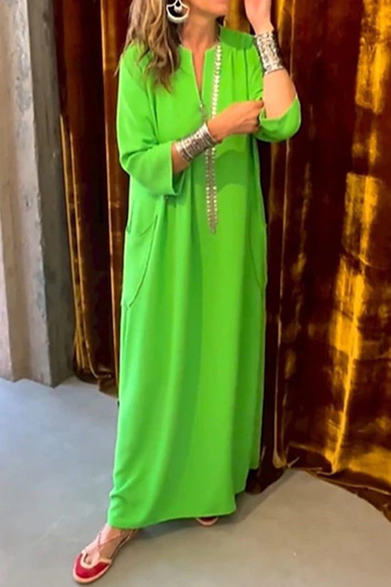 Kaynafashions - Casual College Solid Pocket V Neck A Line Dresses(5 Colors)