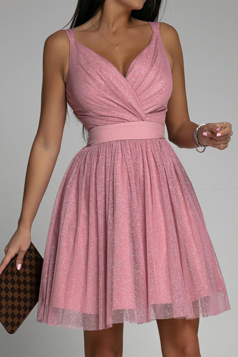 Kaynafashions - Sexy Elegant Print Mesh V Neck Evening Dress Dresses(3 Colors)