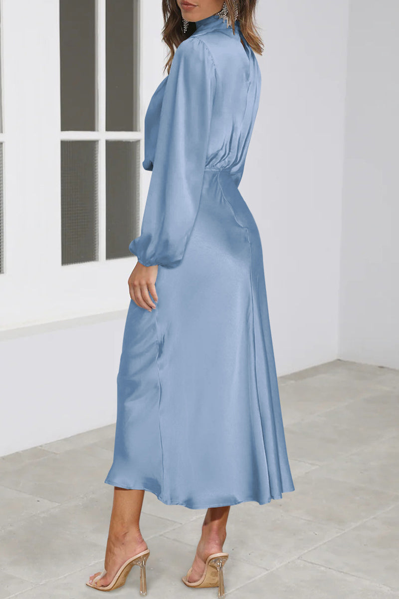 Kaynafashions - Elegant Solid Fold Half A Turtleneck Dresses
