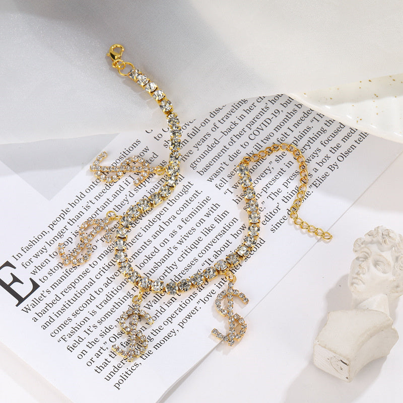 Kaynafashions - Casual Daily Simplicity Letter Patchwork Rhinestone Anklet