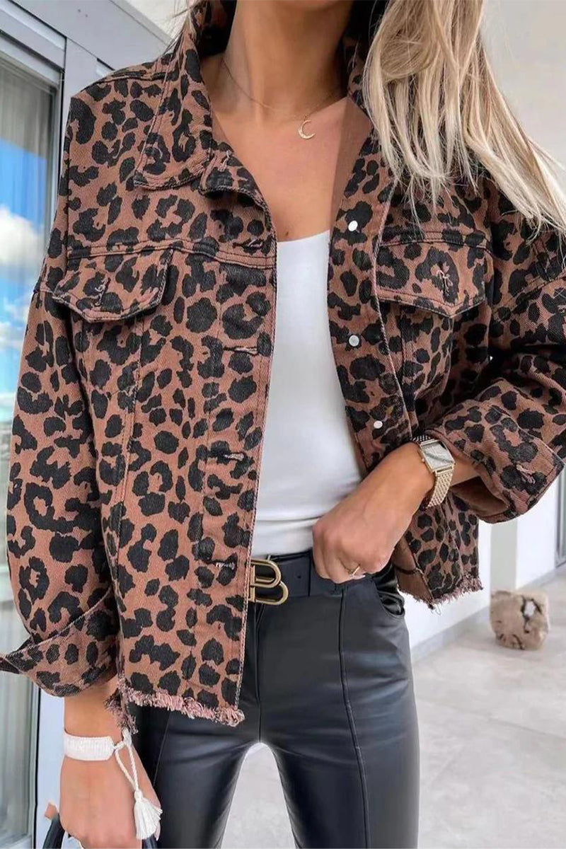 Kaynafashions - Animal Print Printing Turndown Collar Outerwear