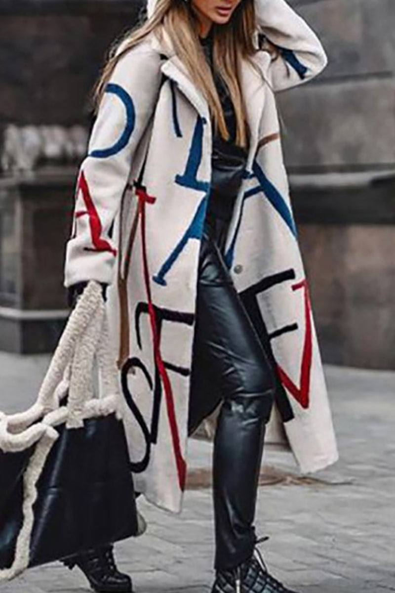 Kaynafashions - Street Elegant Print Patchwork Turn-back Collar Outerwear