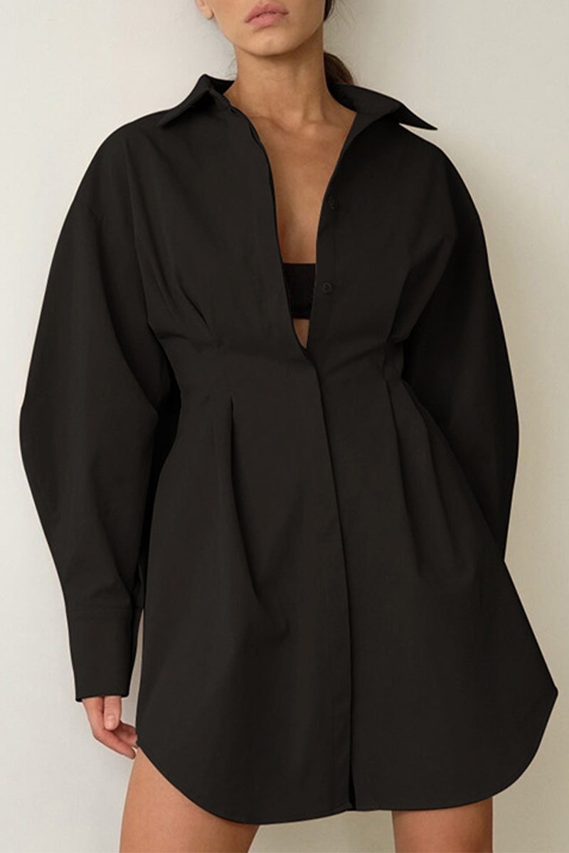 Kaynafashions - Casual Elegant Solid Patchwork Turndown Collar Shirt Dress Dresses