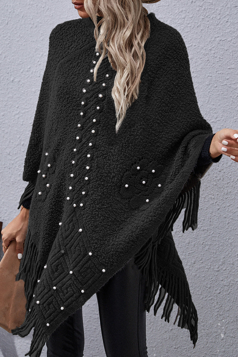Kaynafashions - Casual Solid Tassel Rivets Asymmetrical O Neck Outerwear