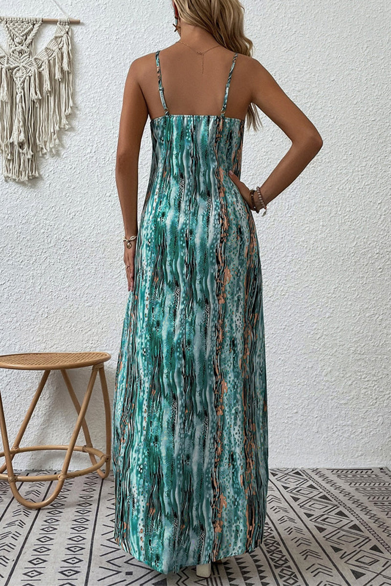 Kaynafashions - Casual College Print Patchwork O Neck Sling Dress Dresses