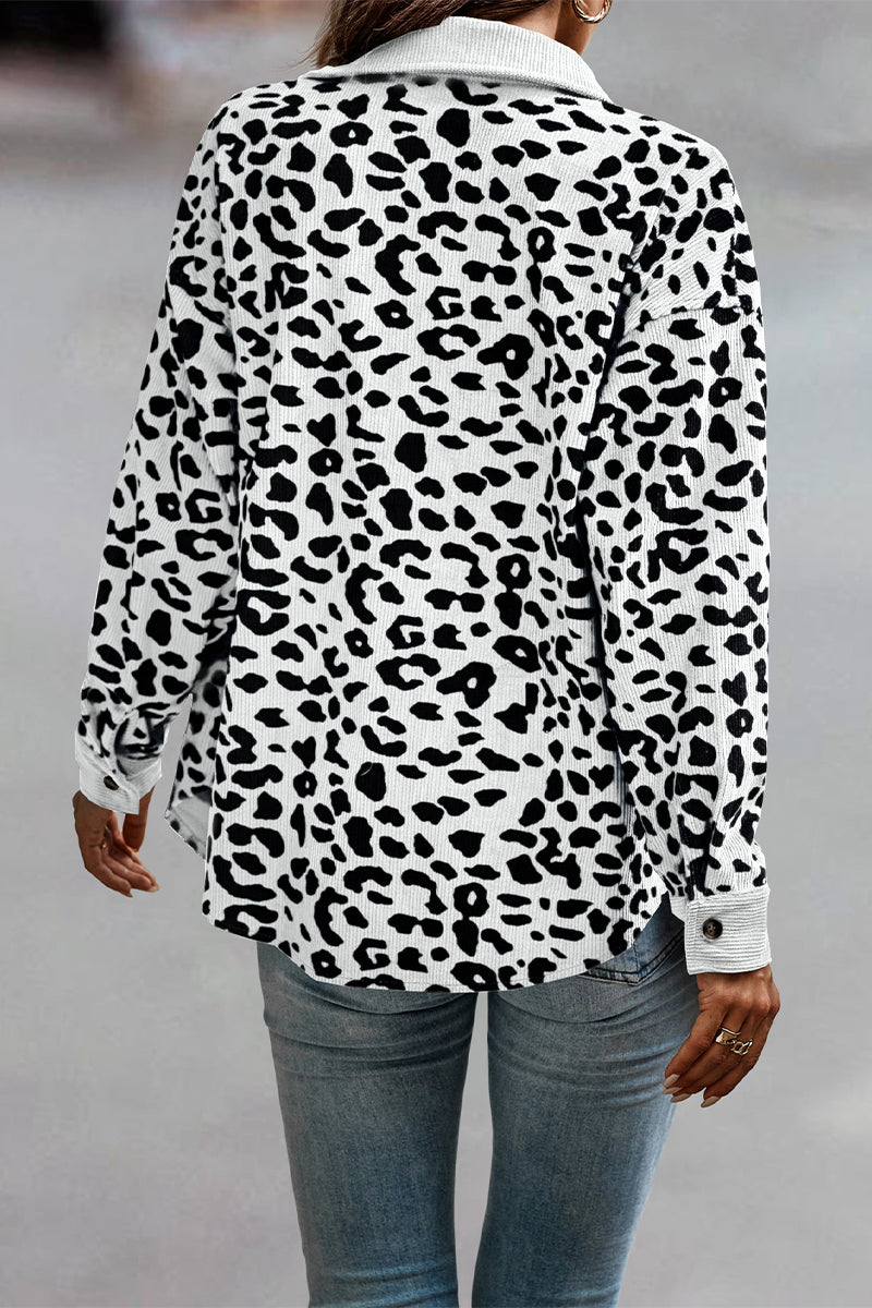Kaynafashions - Casual Sweet Leopard Pocket Turndown Collar Tops