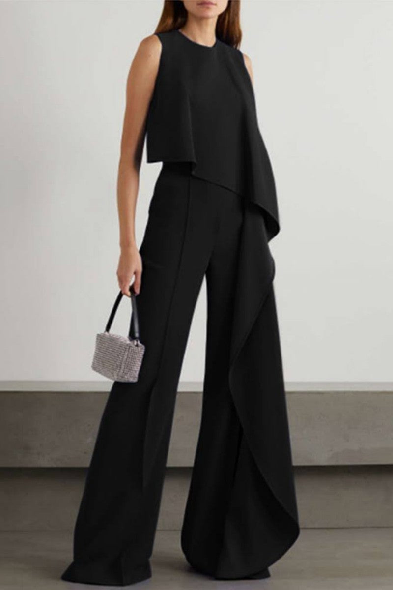 Kaynafashions - Casual Solid Patchwork O Neck Regular Jumpsuits