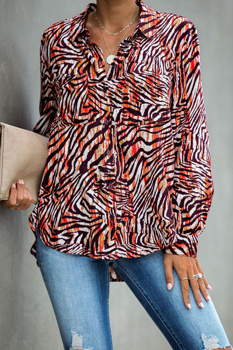 Kaynafashions - Fashion Street Animal Print Turndown Collar Tops