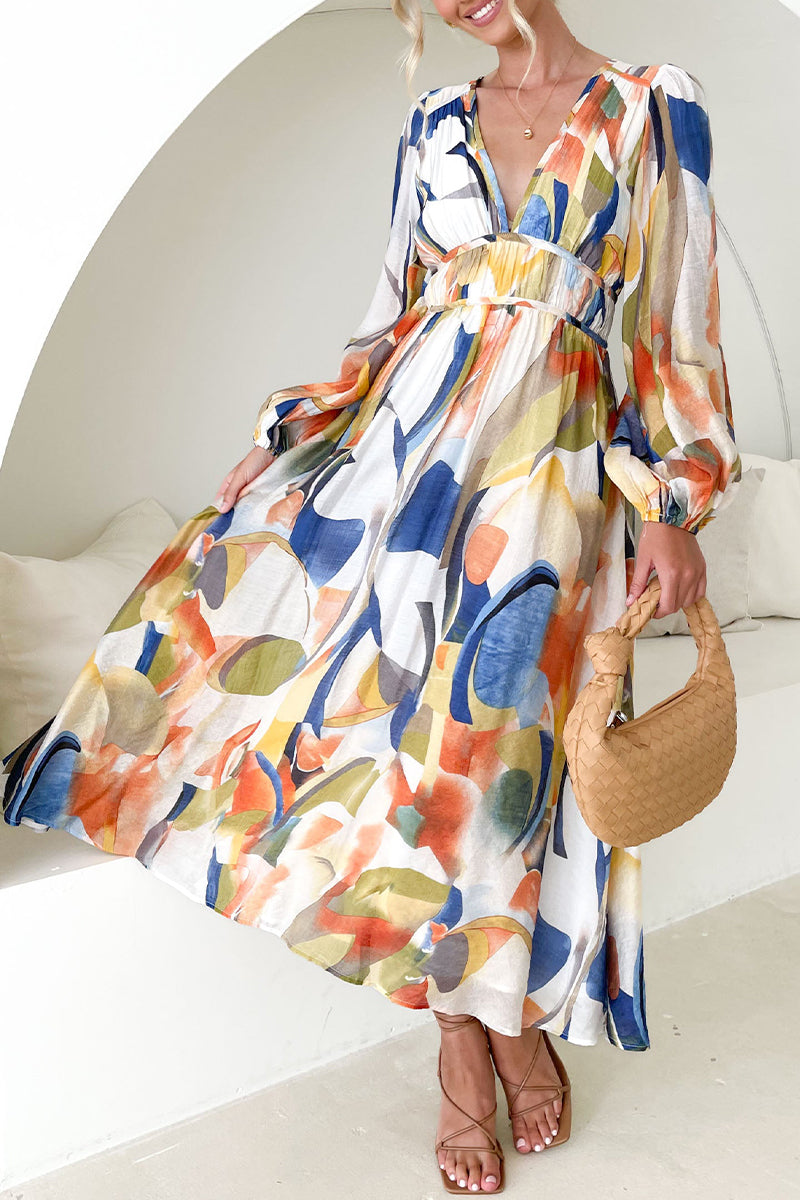 Kaynafashions - Celebrities Elegant Color Block Contrast V Neck A Line Dresses