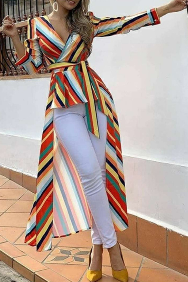 Kaynafashions - Fashion Striped Patchwork V Neck Dresses
