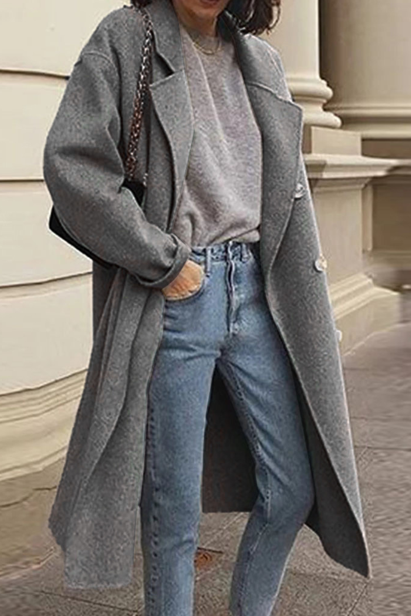 Kaynafashions - Casual Elegant Solid Buckle Turndown Collar Outerwear(6 Colors)