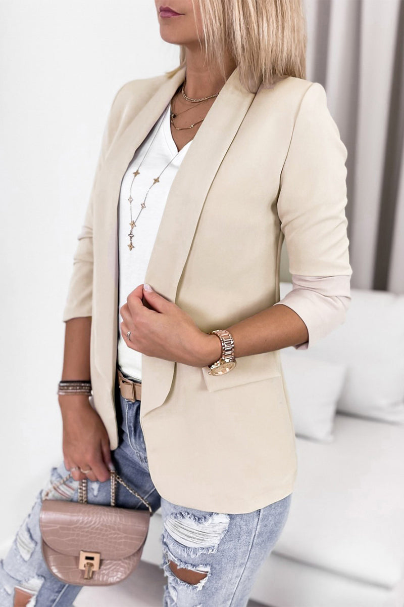 Kaynafashions - Work Solid Turn-back Collar Outerwea(4 Colors)