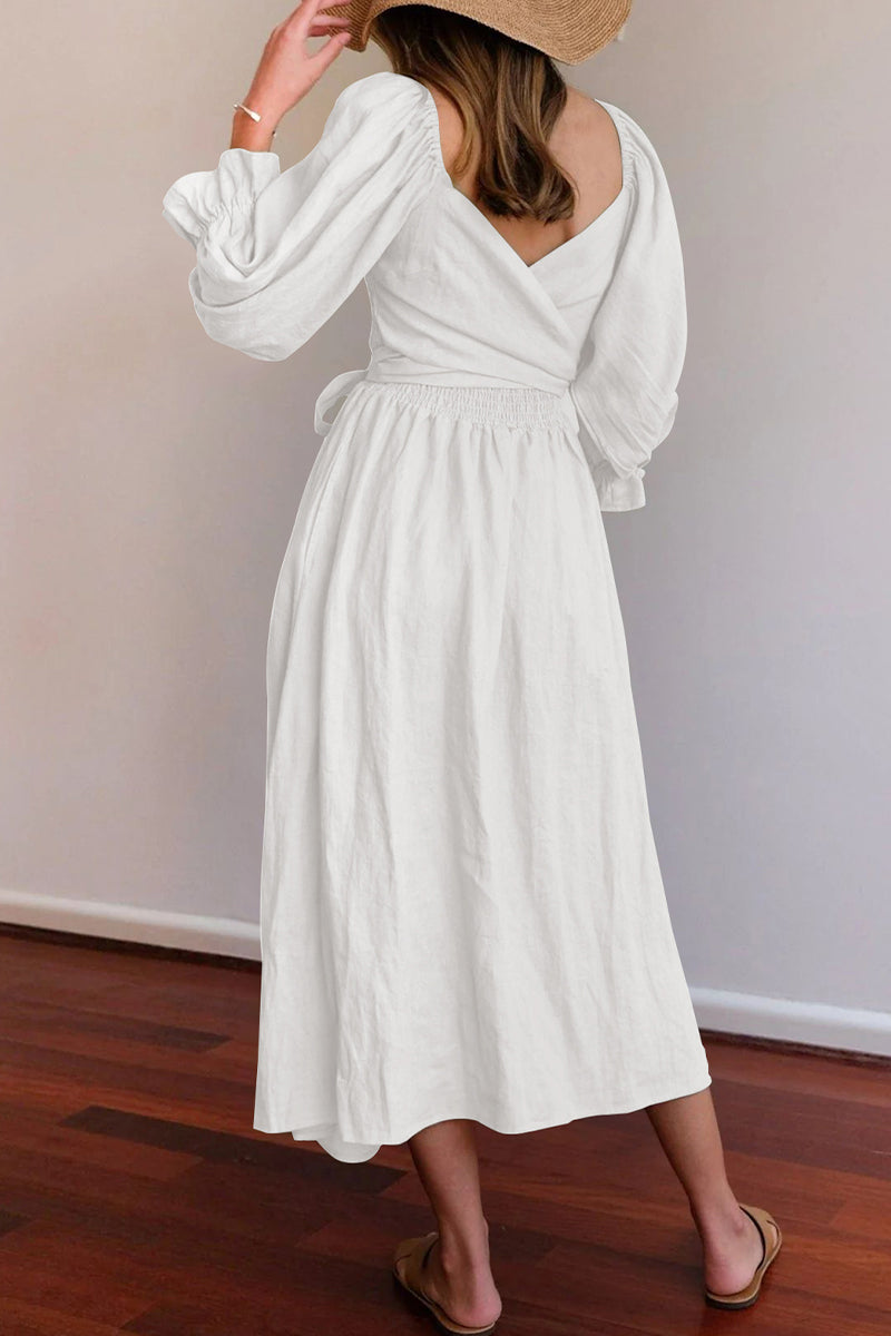 Kaynafashions - Elegant Solid Flounce Square Collar A Line Dresses(5 Colors)