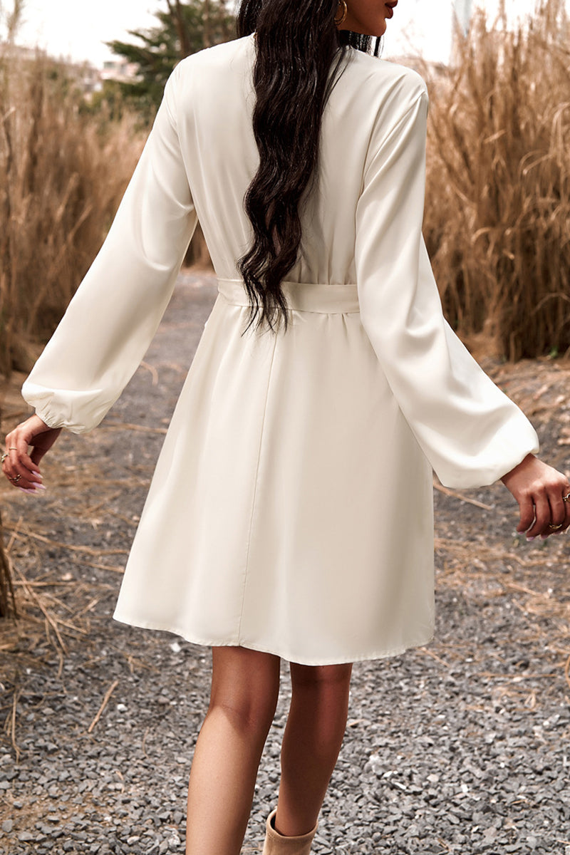 Kaynafashions - Elegant Solid Lace Bandage V Neck A Line Dresses