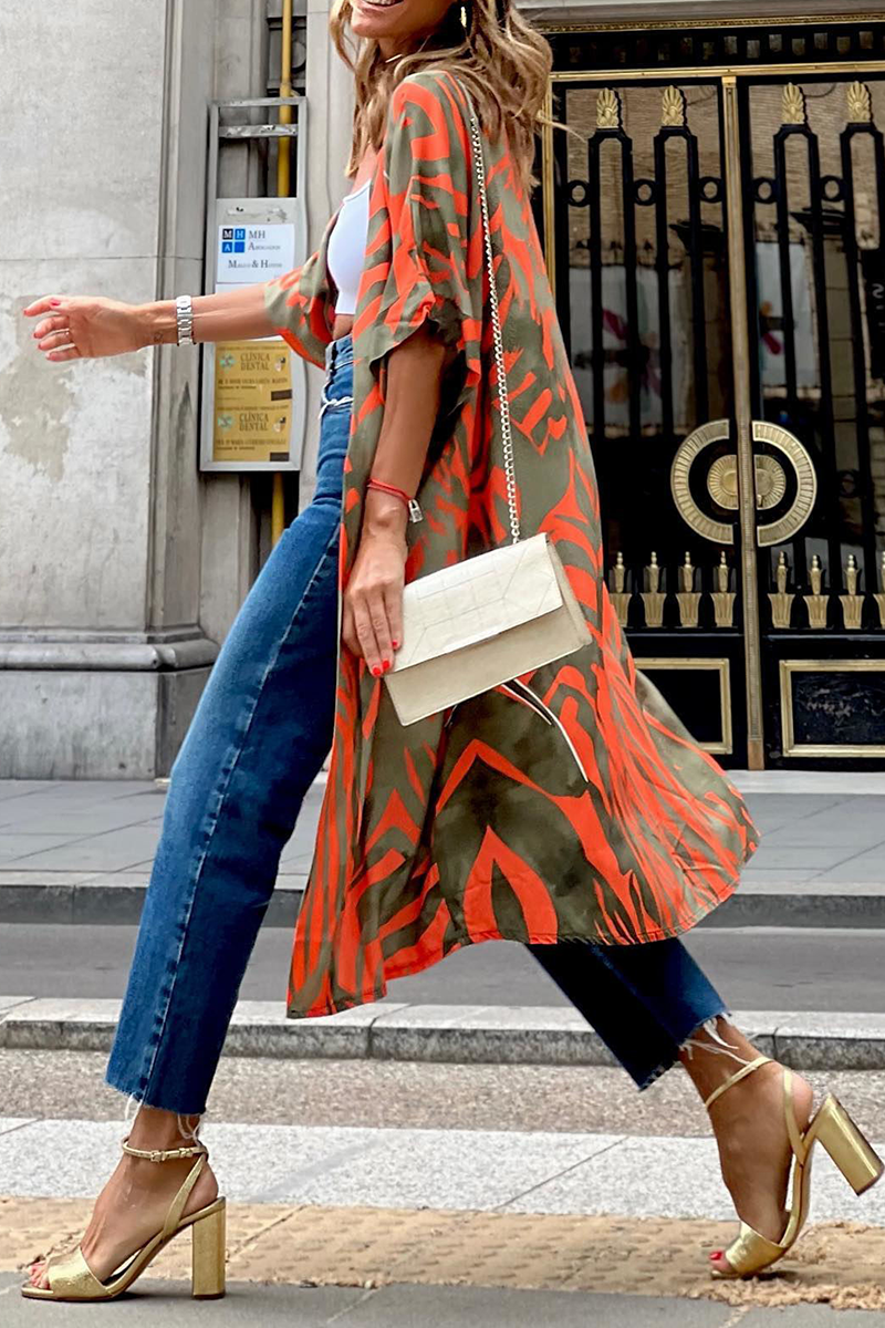 Kaynafashions - Fashion Print Patchwork Cardigan Collar Outerwear