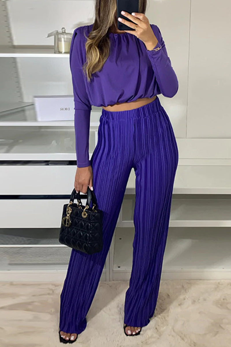 Kaynafashions - Solid O Neck Long Sleeve Two Pieces(3 Colors)