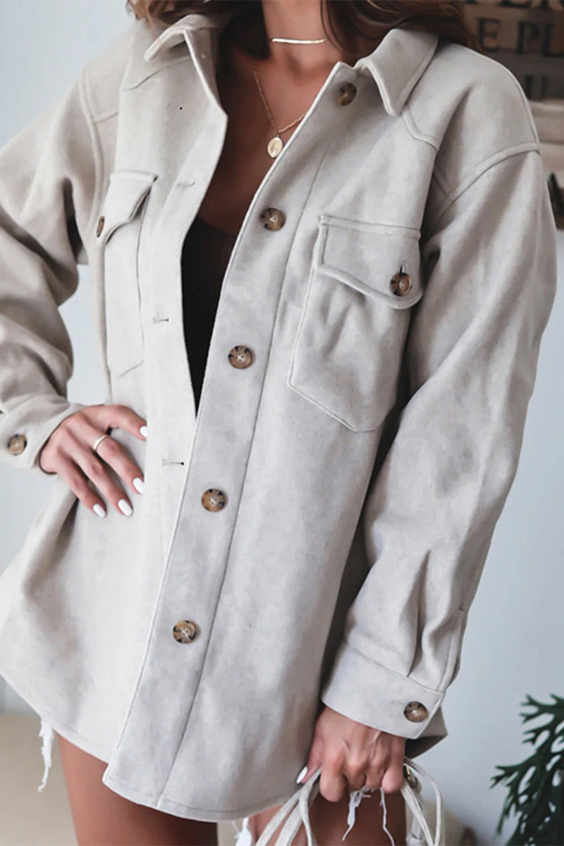 Kaynafashions - Fashion Solid Buckle Turndown Collar Tops