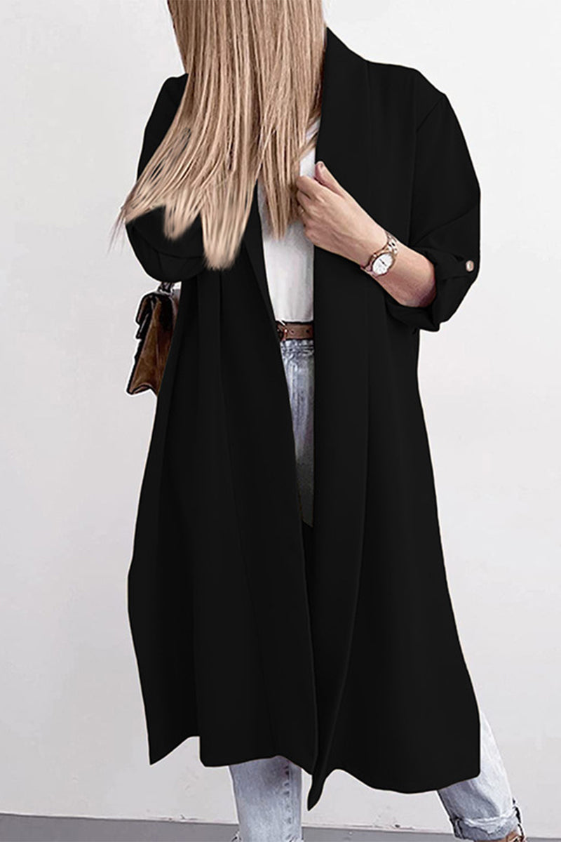 Kaynafashions - Fashion Elegant Solid Slit Turndown Collar Outerwear