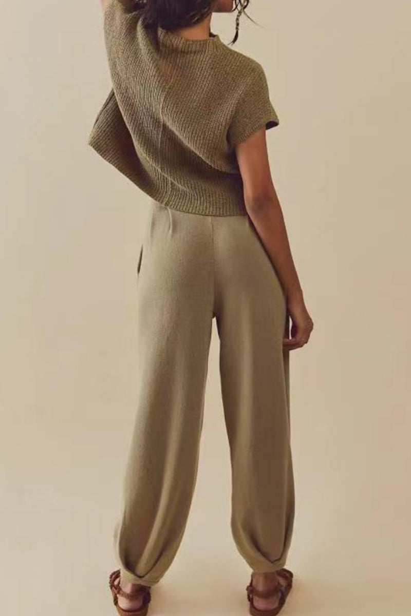 Kaynafashions - Casual Simplicity Solid Pocket O Neck Two Pieces