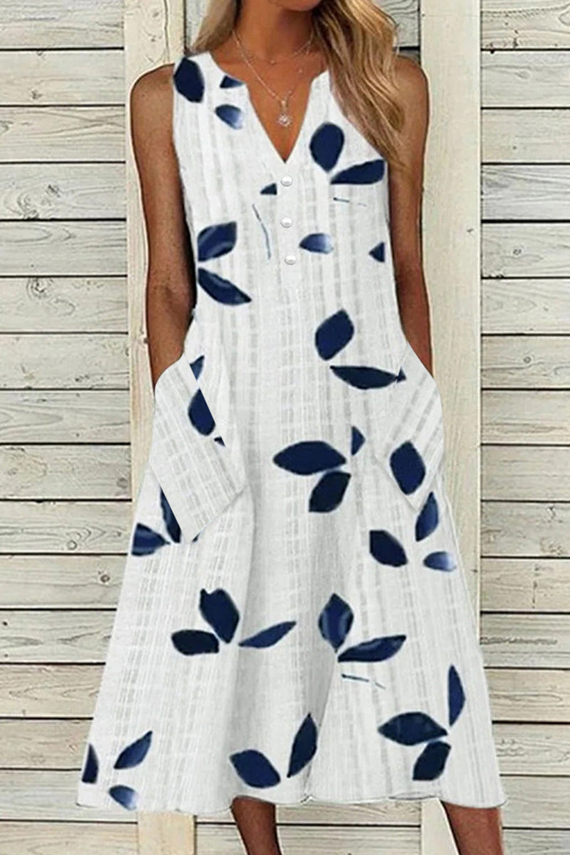 Kaynafashions - Casual Geometric Printing V Neck A Line Dresses