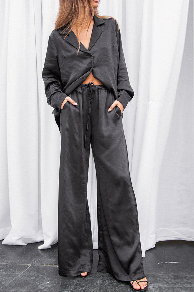 Kaynafashions - Street Solid Patchwork Turndown Collar Long Sleeve Two Pieces