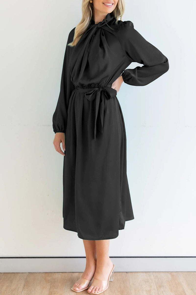 Kaynafashions - Sweet Elegant Solid Bandage Mandarin Collar A Line Dresses(4 Colors)