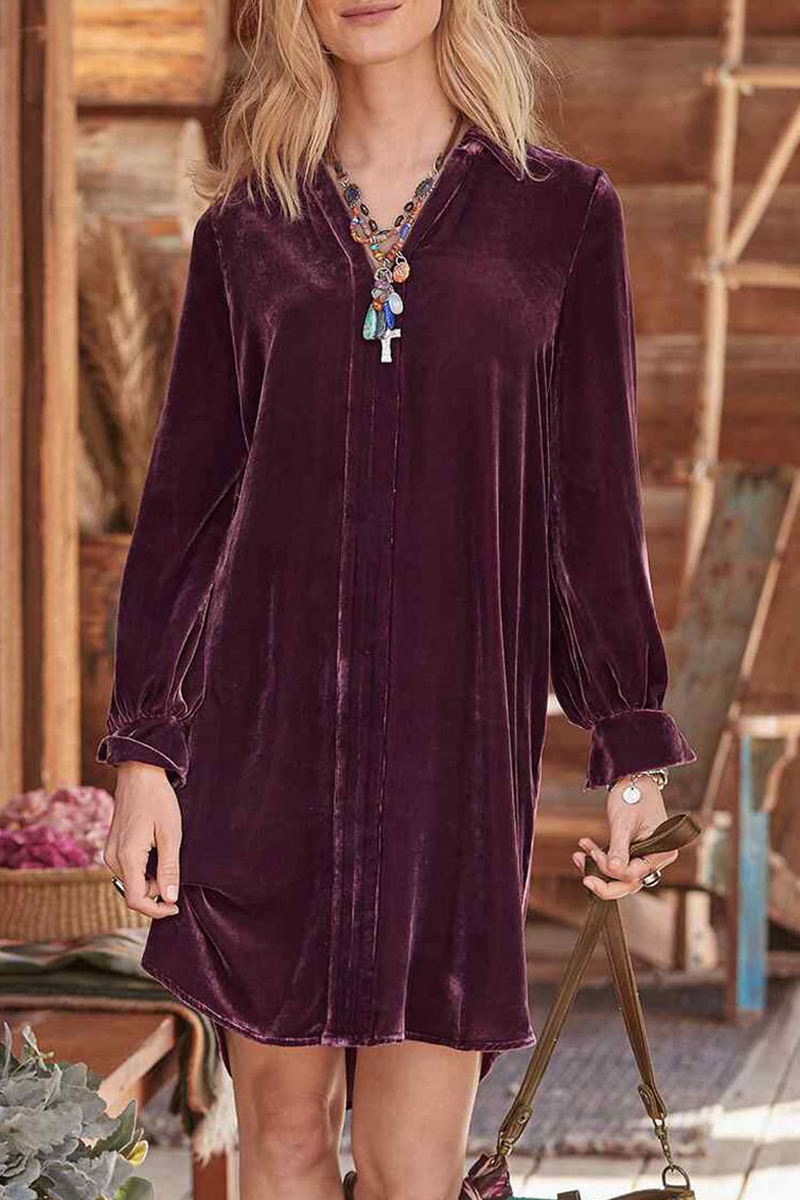 Kaynafashions - Street Solid Patchwork V Neck Straight Dresses