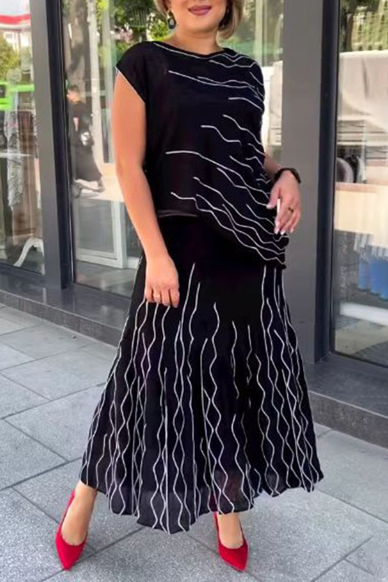 Kaynafashions - Casual Solid Patchwork Asymmetrical O Neck Short Sleeve Two Pieces