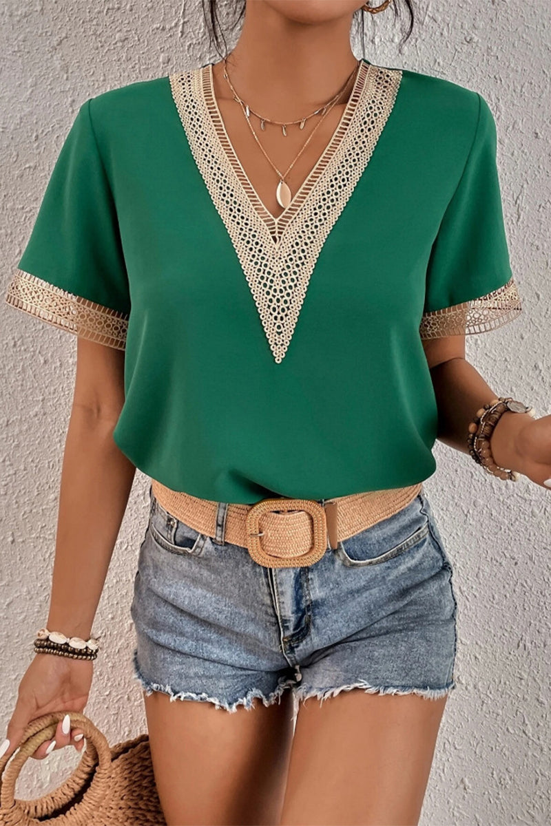 Kaynafashions - Casual Simplicity Solid Patchwork V Neck Tops(8 Colors)