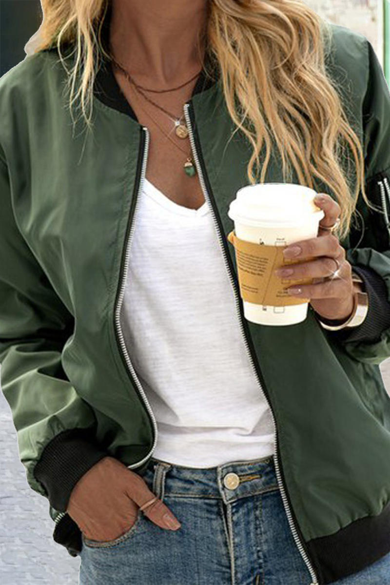 Kaynafashions - Fashion Solid Patchwork Zipper Collar Outerwear(3 colors)