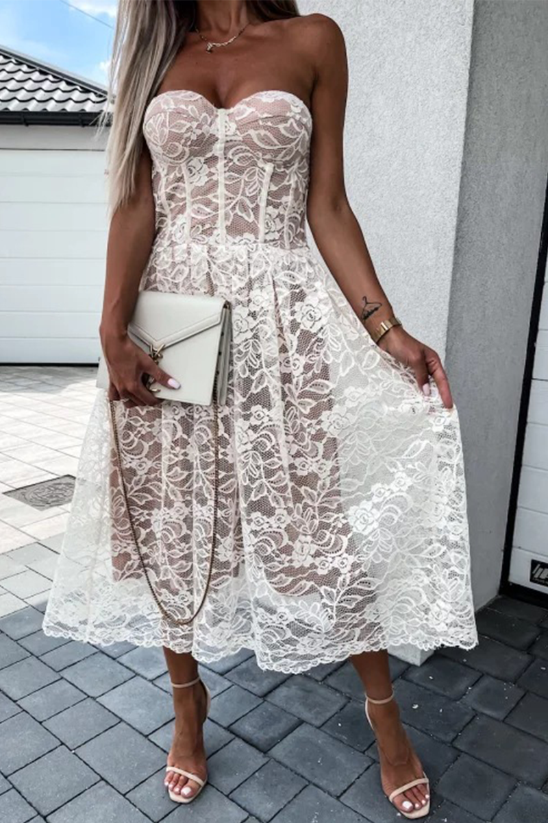 Kaynafashions - Sexy Solid Lace Strapless Cake Skirt Dresses