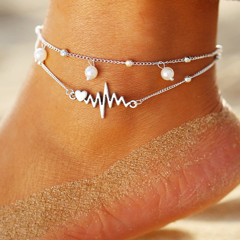 Kaynafashions - Casual Solid Patchwork Pearl Anklet
