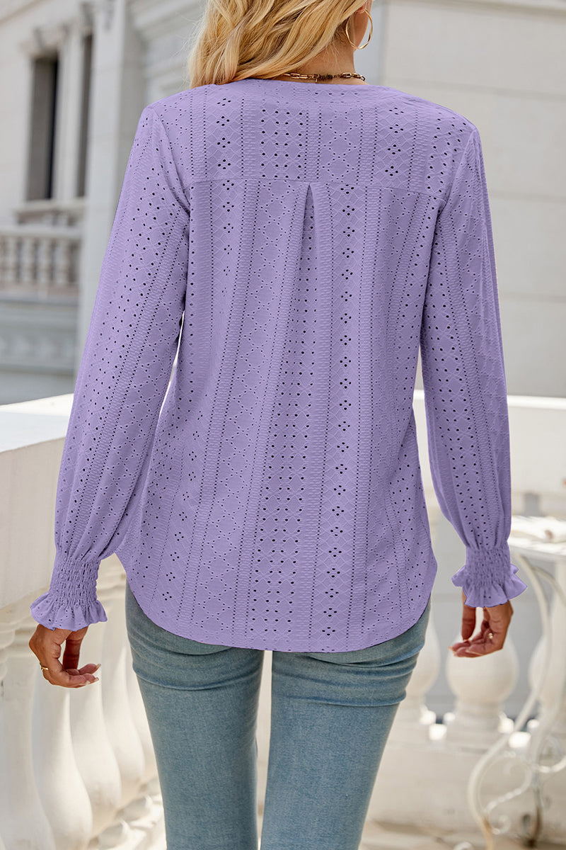 Kaynafashions - Casual Solid Hollowed Out Stringy Selvedge V Neck Tops