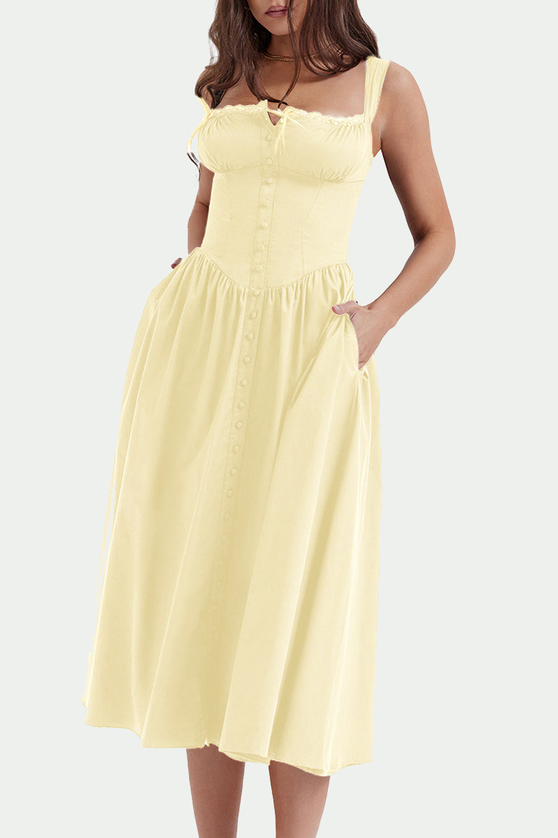 Kaynafashions - Elegant Solid Patchwork U Neck Sling Dress Dresses