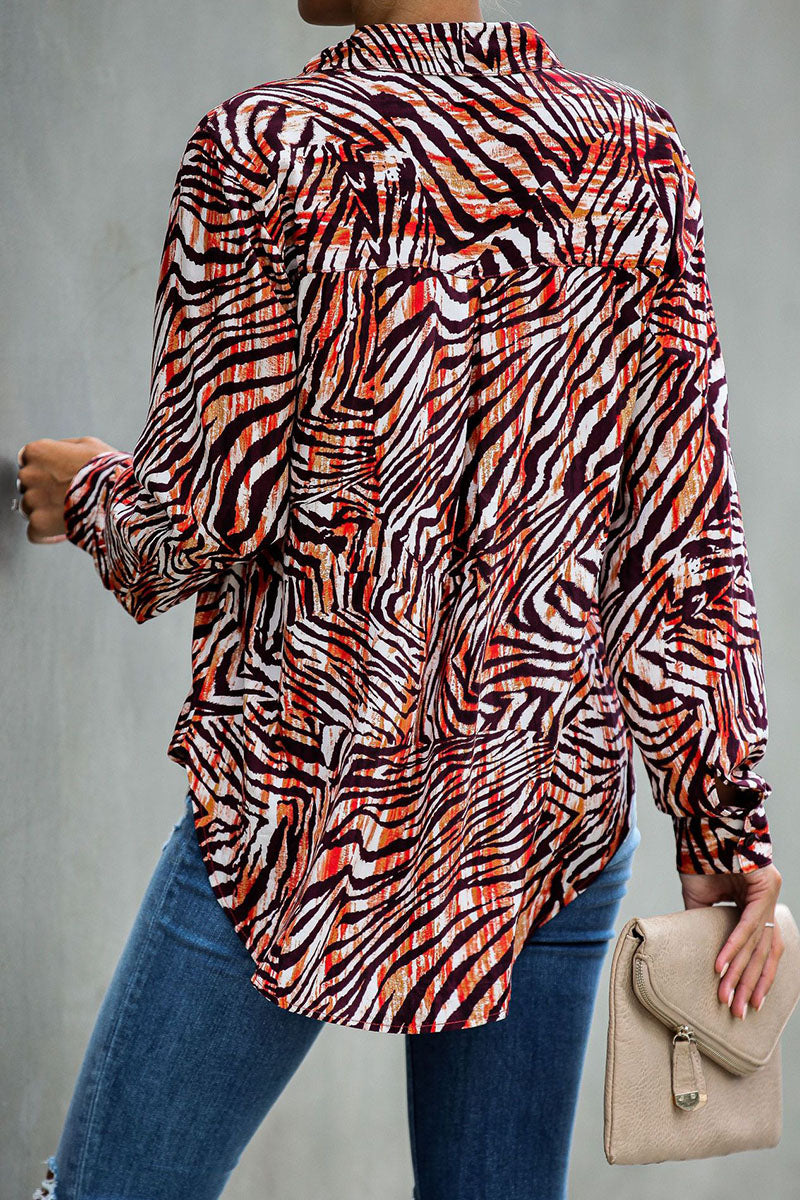 Kaynafashions - Fashion Street Animal Print Turndown Collar Tops