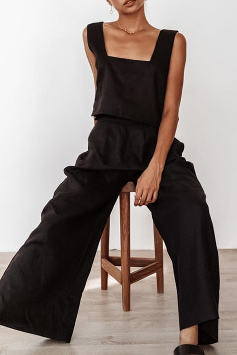 Kaynafashions - Casual Solid With Belt Bright Silk Square Collar Sleeveless Two Pieces